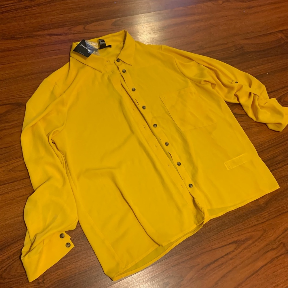 Forever 21 Mustard Woven Shirt L